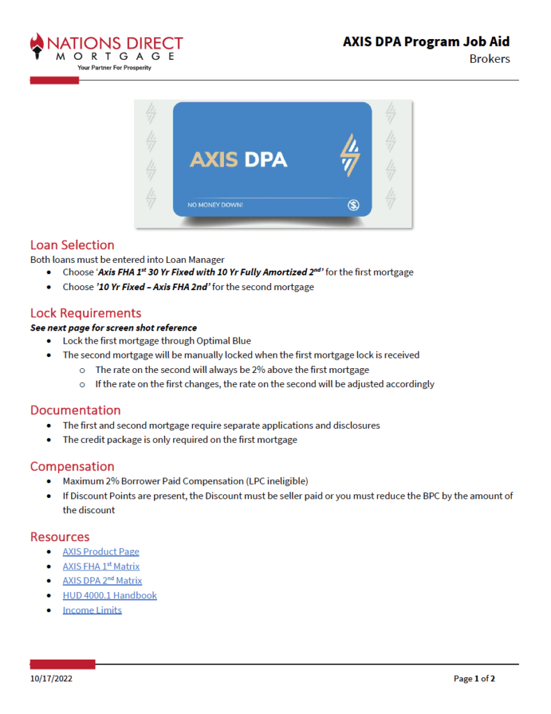 Axis DPA Nations Direct Mortgage